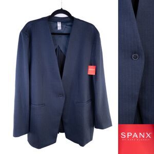 Spanx Perfect Collarless Blazer Sz 1X NEW Striped Navy 1 Button Jacket NWT